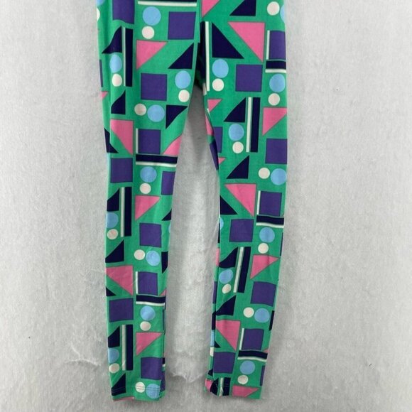 LuLaRoe Leggings Girls Sz L/XL Green Retro Geometric Shape Elastic Waist Stretch - Picture 7 of 12